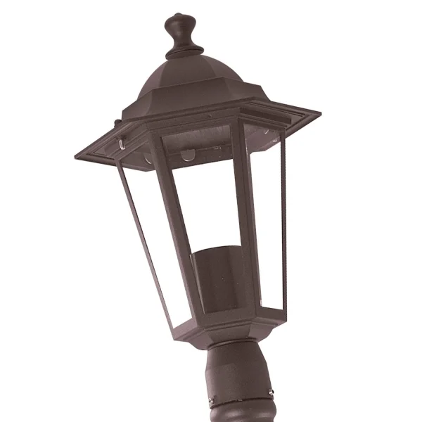 FAROLA PIE EXTERIOR HEXAGONAL MARRÓN ÓXIDO