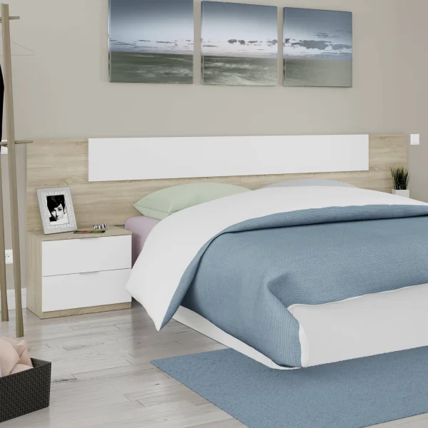 Miroytengo Conjunto Muebles Dormitorio habitación Estilo nórdico Blanco 150  cm (Cabecero + 2 mesitas + Cama + cómoda) : : Hogar y cocina
