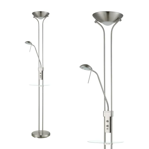 LÁMPARA DE PIE LED AYMERICK 18W+5W 3000K USB NÍQUEL