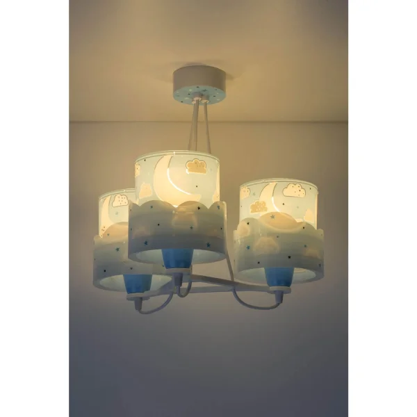 LÁMPARA INFANTIL 3 LUCES MOON E27 AZUL