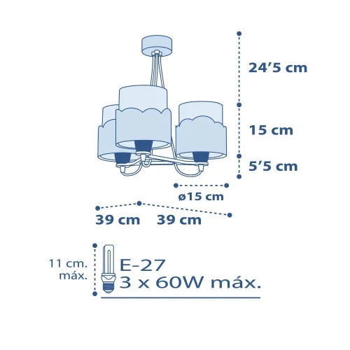 LÁMPARA INFANTIL 3 LUCES MOON E27 AZUL