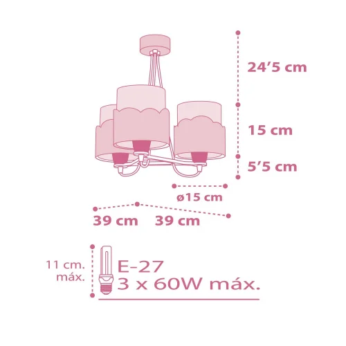 LÁMPARA INFANTIL 3 LUCES MOON E27 ROSA