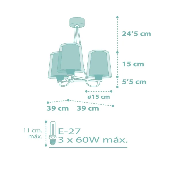 LÁMPARA INFANTIL 3 LUCES DREAM FLOWERS E27 VERDE
