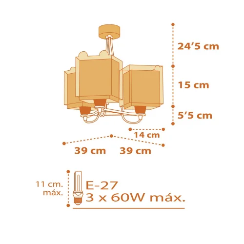 LÁMPARA INFANTIL 3 LUCES LITTLE TIGER E27