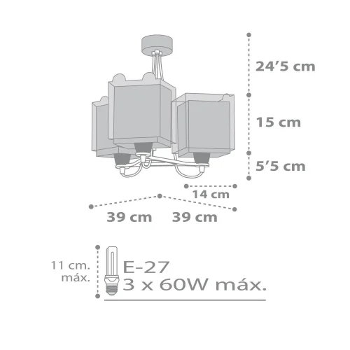 LÁMPARA INFANTIL 3 LUCES LITTLE TEDDY E27