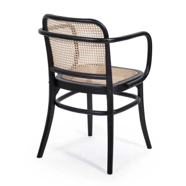SILLA HANNAH CON REPOSABRAZOS MADERA NEGRA RATTAN
