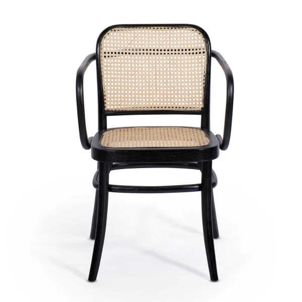 SILLA HANNAH CON REPOSABRAZOS MADERA NEGRA RATTAN