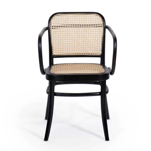 SILLA HANNAH CON REPOSABRAZOS MADERA NEGRA RATTAN