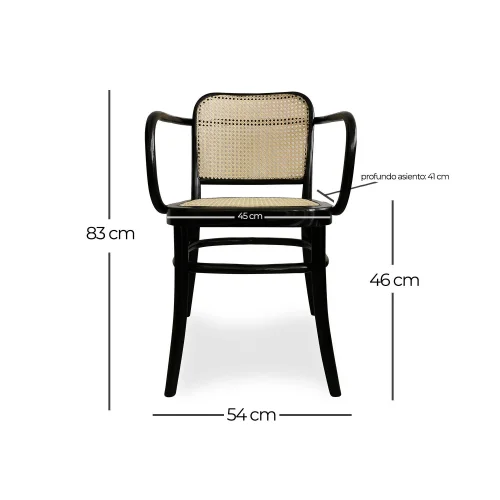 SILLA HANNAH CON REPOSABRAZOS MADERA NEGRA RATTAN