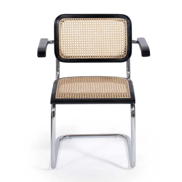 SILLA WEBSTER CON REPOSABRAZOS NEGRA RATTAN NATURAL