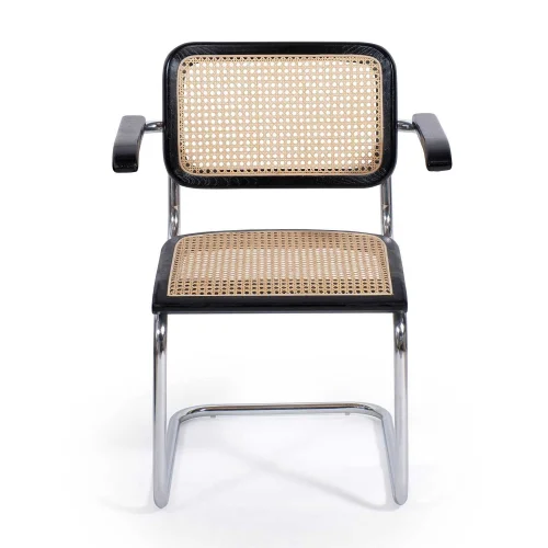 SILLA WEBSTER CON REPOSABRAZOS NEGRA RATTAN NATURAL