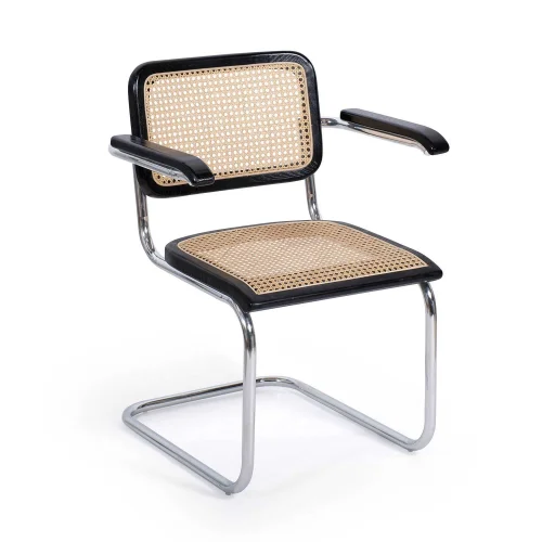 SILLA WEBSTER CON REPOSABRAZOS NEGRA RATTAN NATURAL