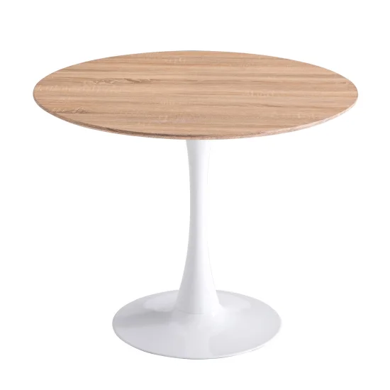 MESA SAN ANTONI Ø90 CM PATA BLANCA TAPA NATURAL