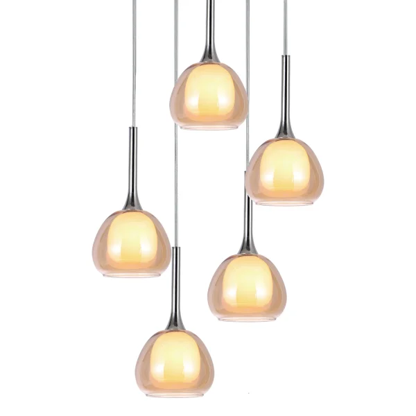 LÁMPARA DE TECHO 5 LUCES CRISTAL EXTERIOR ÁMBAR INTERIOR BLANCO Ø45 NOLINA