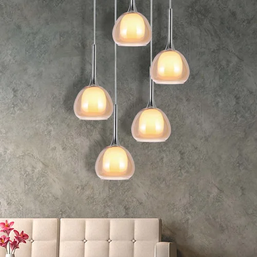 LÁMPARA DE TECHO 5 LUCES CRISTAL EXTERIOR ÁMBAR INTERIOR BLANCO Ø45 NOLINA