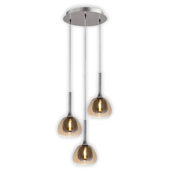 LÁMPARA DE TECHO 3 LUCES CRISTAL EXTERIOR ÁMBAR INTERIOR FUMÉ Ø38 NOLINA