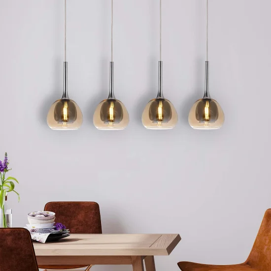 LÁMPARA DE TECHO 4 LUCES CRISTAL EXTERIOR ÁMBAR INTERIOR FUMÉ NOLINA