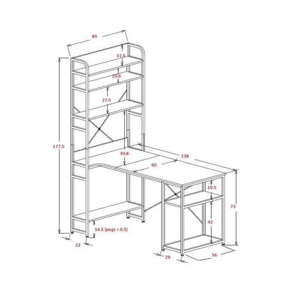 MESA DE ESCRITORIO CON ESTANTERÍA COLOR ROBLE SWINDON