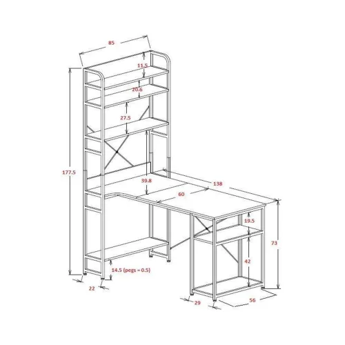 MESA DE ESCRITORIO CON ESTANTERÍA COLOR ROBLE SWINDON