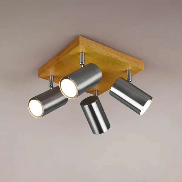 PLAFÓN DE TECHO GRAFTON 4 LUCES MARRÓN CLARO NÍQUEL MATE PLAFÓN DE TECHO GRAFTON 4 LUCES MARRÓN CLARO NÍQUEL MATE