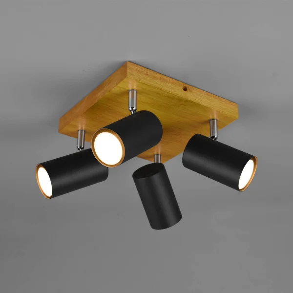 PLAFÓN DE TECHO GRAFTON 4 LUCES MARRÓN CLARO NEGRO PLAFÓN DE TECHO GRAFTON 4 LUCES MARRÓN CLARO NEGRO