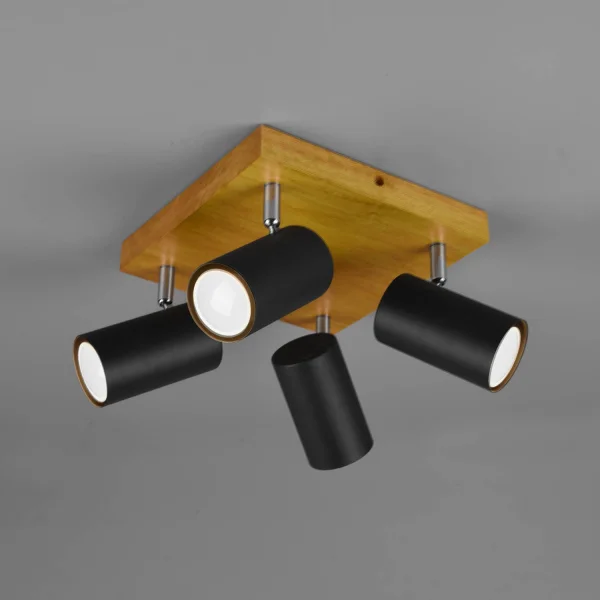 PLAFÓN DE TECHO GRAFTON 4 LUCES MARRÓN CLARO NEGRO PLAFÓN DE TECHO GRAFTON 4 LUCES MARRÓN CLARO NEGRO