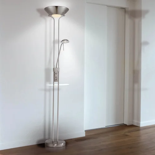 LÁMPARA DE PIE LED AYMERICK 18W+5W 3000K USB NÍQUEL