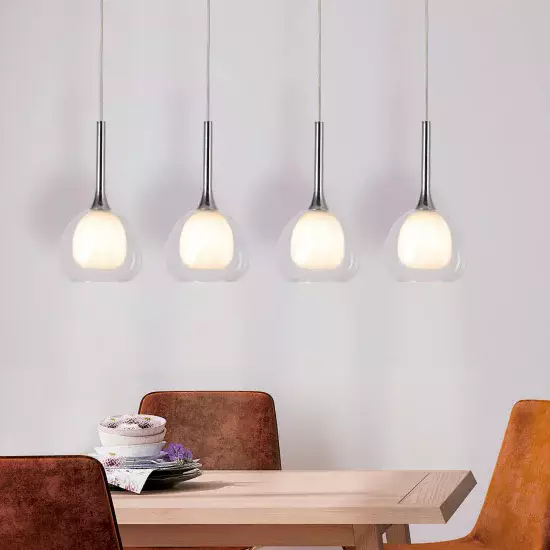 LÁMPARA DE TECHO 4 LUCES CRISTAL EXTERIOR TRANSPARENTE INTERIOR BLANCO NOLINA