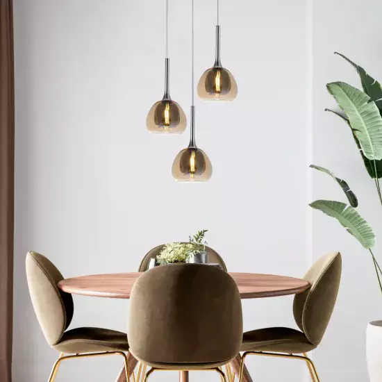 LÁMPARA DE TECHO 3 LUCES CRISTAL EXTERIOR ÁMBAR INTERIOR FUMÉ Ø38 NOLINA