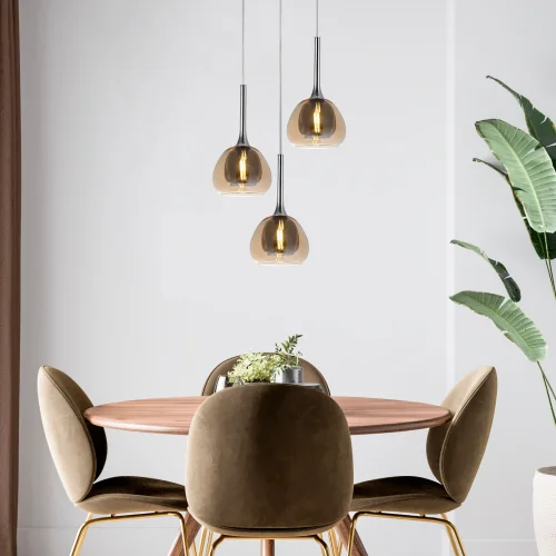 LÁMPARA DE TECHO 3 LUCES CRISTAL EXTERIOR ÁMBAR INTERIOR FUMÉ Ø38 NOLINA