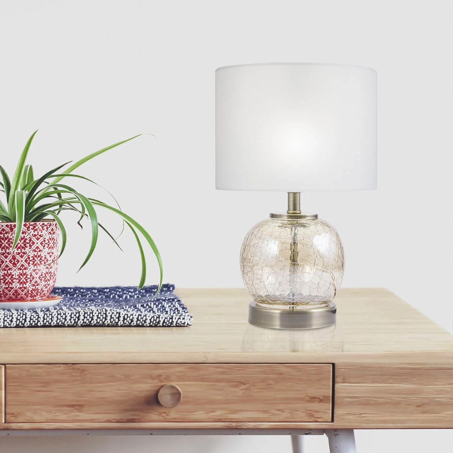 Lámpara De Mesa En Cristal Y Metal Cuero | Lámparas e iluminación