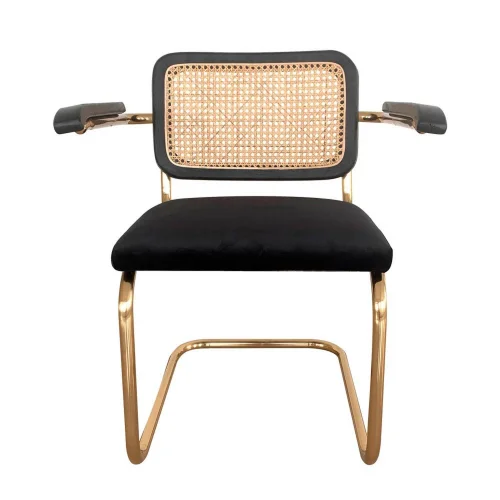 SILLA WEBSTER CON REPOSABRAZOS NEGRA RATTAN NATURAL PATAS DORADAS