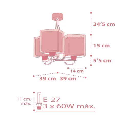 LÁMPARA DE TECHO 3 LUCES KOALA ROSA