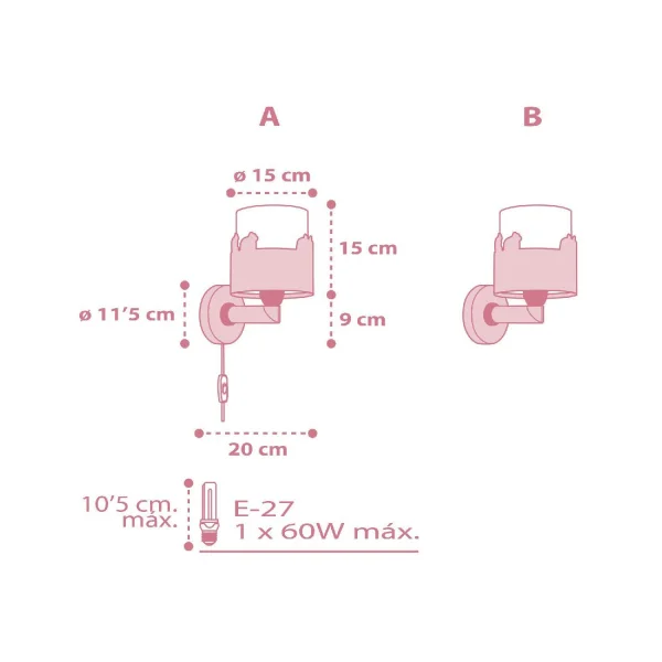 APLIQUE DE PARED SWEET LOVE ROSA E27 APLIQUE DE PARED SWEET LOVE ROSA E27