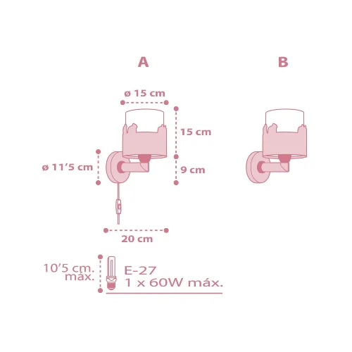 APLIQUE DE PARED SWEET LOVE ROSA E27 APLIQUE DE PARED SWEET LOVE ROSA E27