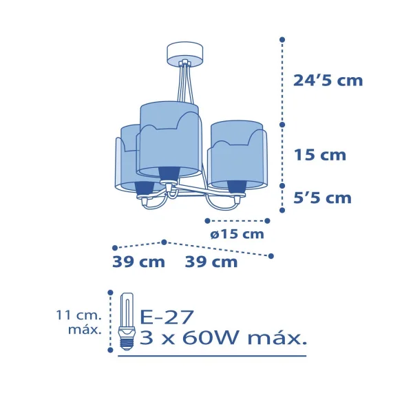 LÁMPARA DE TECHO 3 LUCES LITTLE ELEPHANT AZUL
