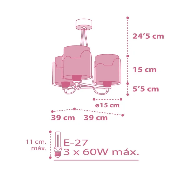 LÁMPARA DE TECHO 3 LUCES LITTLE ELEPHANT ROSA