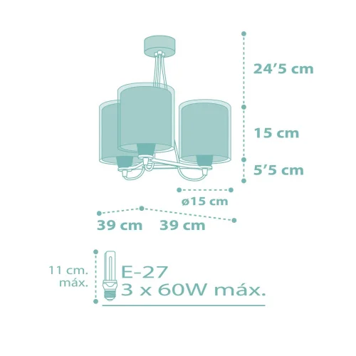 LÁMPARA COLGANTE 3 LUCES TURQUESA DOTS