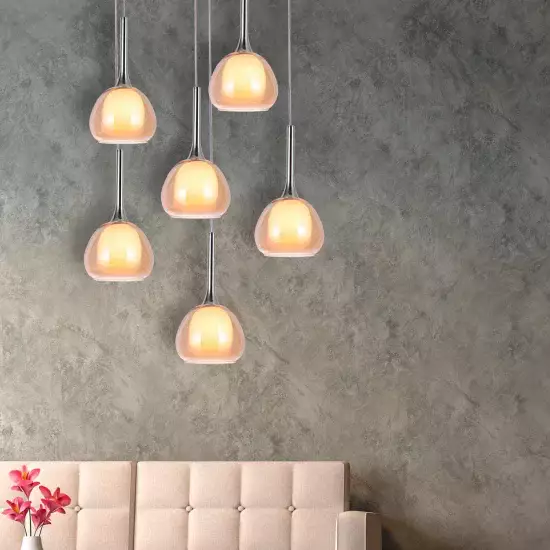 LÁMPARA DE TECHO 6 LUCES CRISTAL EXTERIOR ÁMBAR INTERIOR BLANCO Ø65 NOLINA