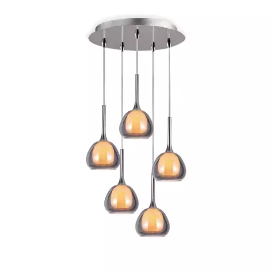 LÁMPARA DE TECHO 5 LUCES CRISTAL EXTERIOR FUMÉ INTERIOR BLANCO Ø45 NOLINA