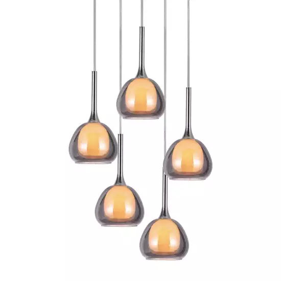 LÁMPARA DE TECHO 5 LUCES CRISTAL EXTERIOR FUMÉ INTERIOR BLANCO Ø45 NOLINA 2