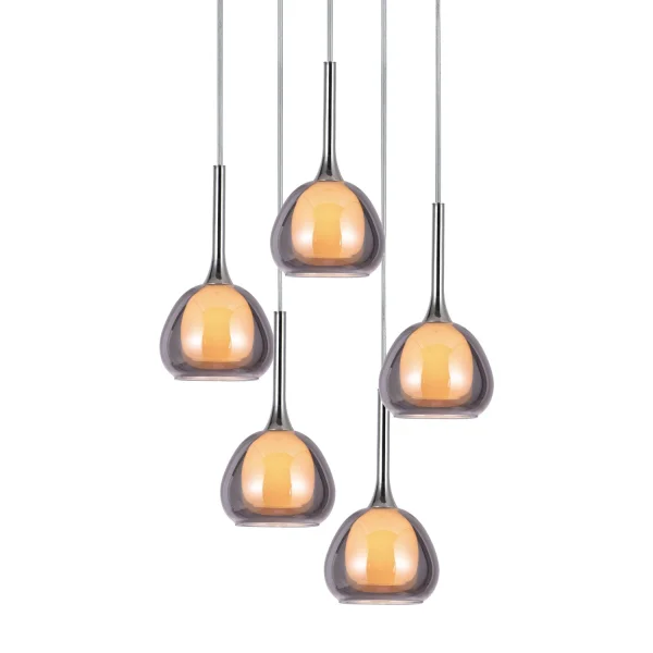 LÁMPARA DE TECHO 5 LUCES CRISTAL EXTERIOR FUMÉ INTERIOR BLANCO Ø45 NOLINA