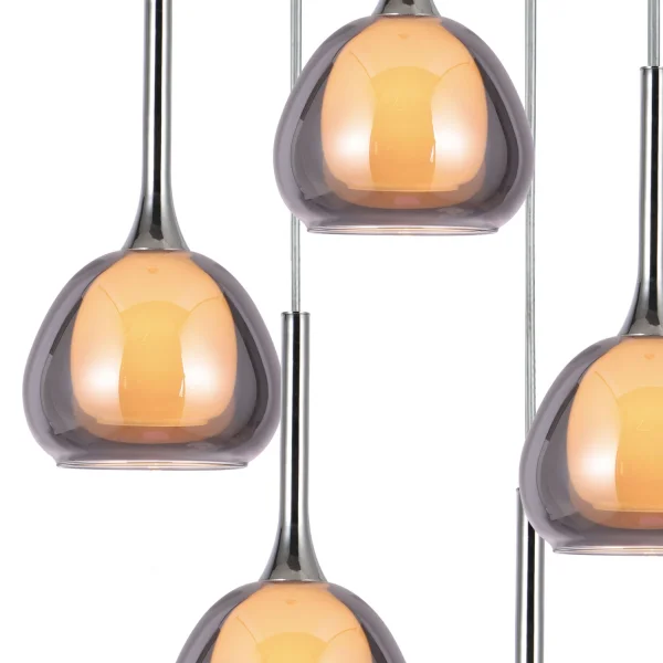 LÁMPARA DE TECHO 5 LUCES CRISTAL EXTERIOR FUMÉ INTERIOR BLANCO Ø45 NOLINA