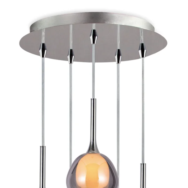 LÁMPARA DE TECHO 5 LUCES CRISTAL EXTERIOR FUMÉ INTERIOR BLANCO Ø45 NOLINA