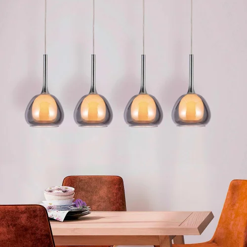 LÁMPARA DE TECHO 4 LUCES CRISTAL EXTERIOR FUMÉ INTERIOR BLANCO NOLINA