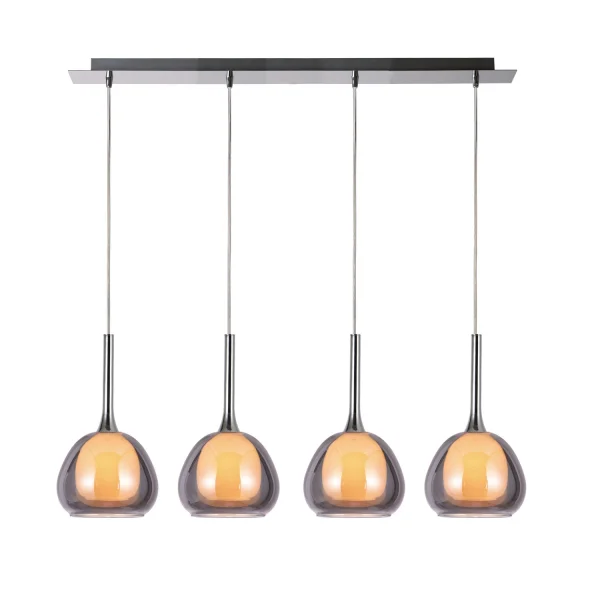 LÁMPARA DE TECHO 4 LUCES CRISTAL EXTERIOR FUMÉ INTERIOR BLANCO NOLINA