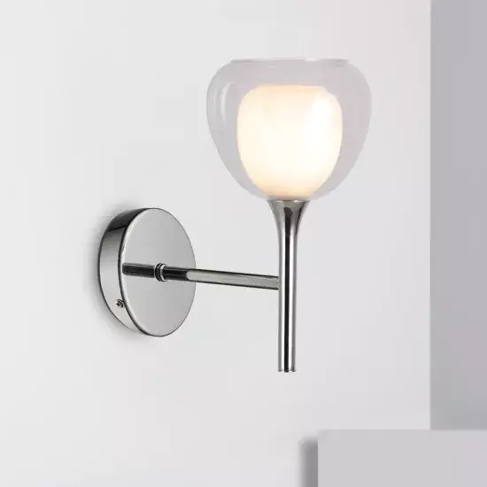 APLIQUE DE PARED 1 LUZ CRISTAL EXTERIOR TRANSPARENTE INTERIOR BLANCO NOLINA