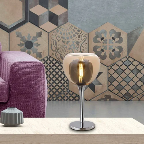 LÁMPARA DE MESA 1 LUZ CRISTAL EXTERIOR ÁMBAR INTERIOR FUMÉ NOLINA