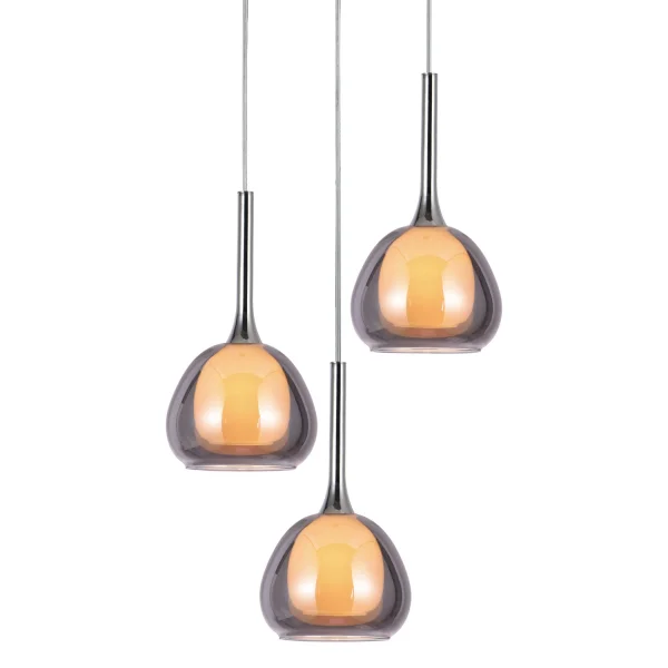 LÁMPARA DE TECHO 3 LUCES CRISTAL EXTERIOR FUMÉ INTERIOR BLANCO Ø38 NOLINA