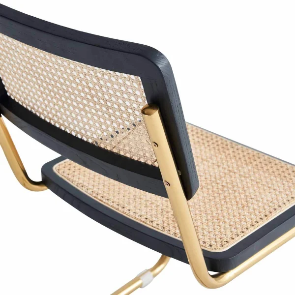 SILLA WEBSTER RECTA NEGRA RATÁN NATURAL PATAS DORADAS